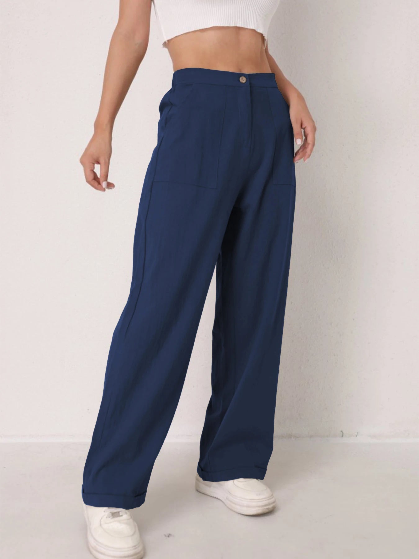 Pantalon Lin Taille Haute Décontracté Femme | MDN Store