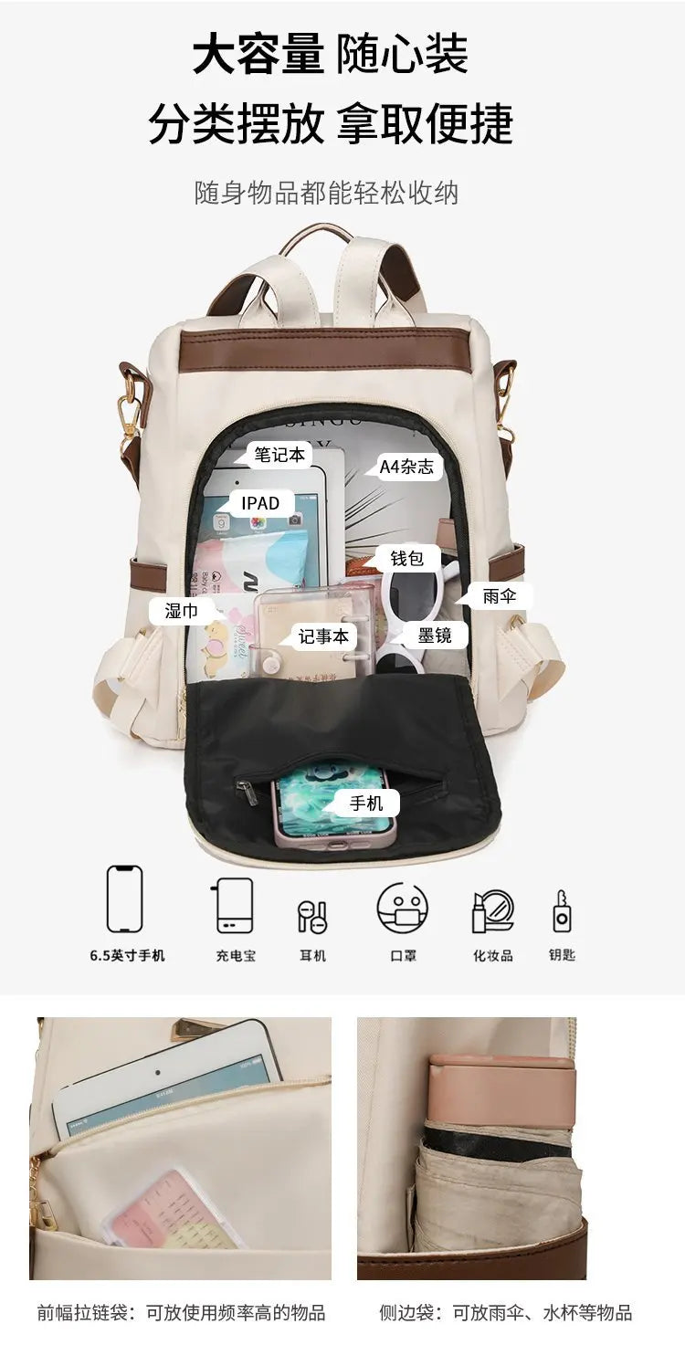 Sac à Dos Femme Nylon Anti-Vol Pompon Voyage École Grande Capacité - MDN