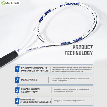 Raquette de Tennis Professionnelle ALPSPORT T800 — Fibre de Carbone 100%, Ultra-Légère 280g, Sangle Antidérapante | MDN Store 25