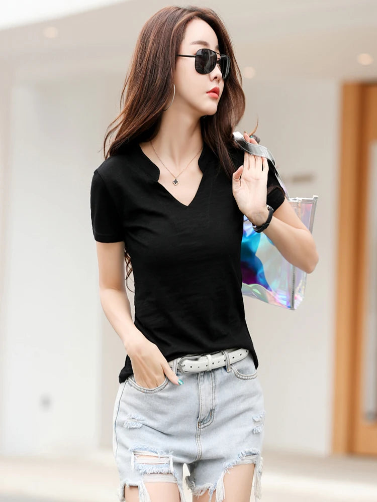 T-shirt Col V Coton Bambou Femme | MDN