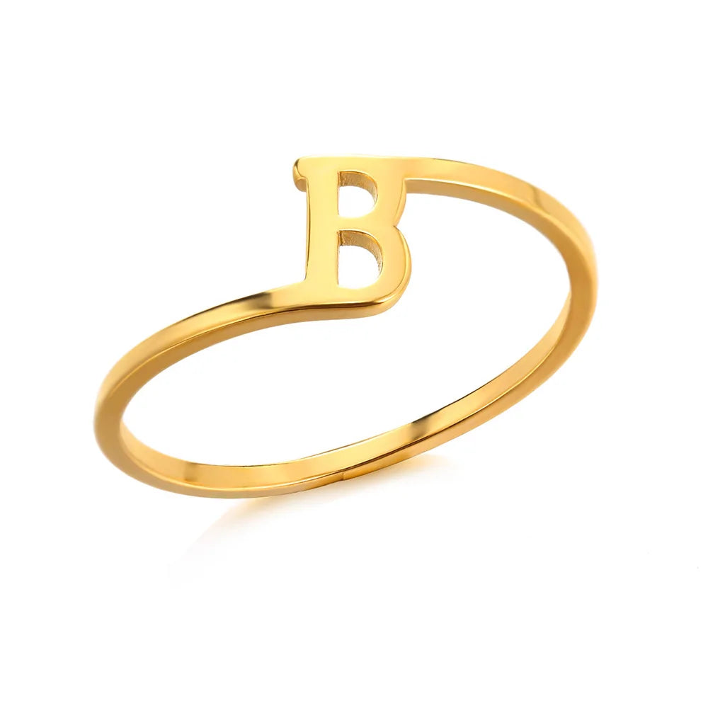 Bague Initiale Lettre A-Z Acier Doré | MDN Store