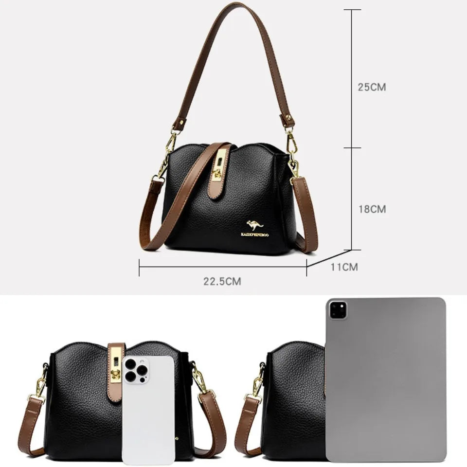 Sac à Main Femme Cuir Véritable Seau Bandoulière Trois Compartiments - MDN