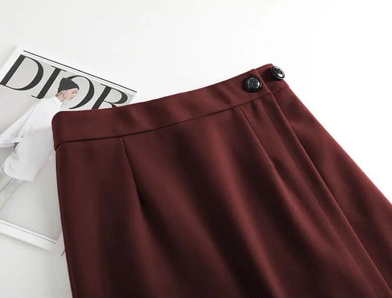Jupe Droite Fendue en Laine Élégante Automne-Hiver | MDN Store