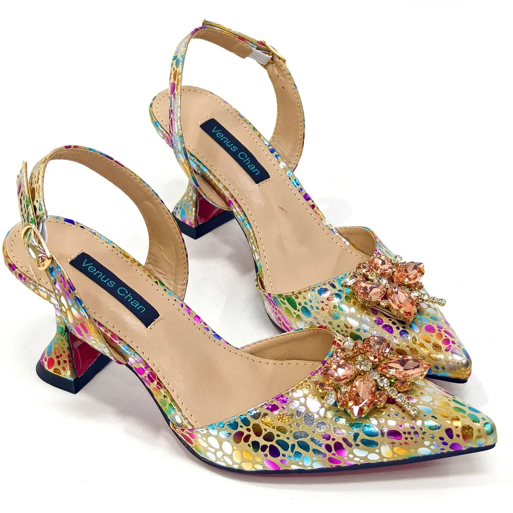 Escarpins Dorés Strass Bout Pointu Femme Soirée Banquet | MDN Store 25