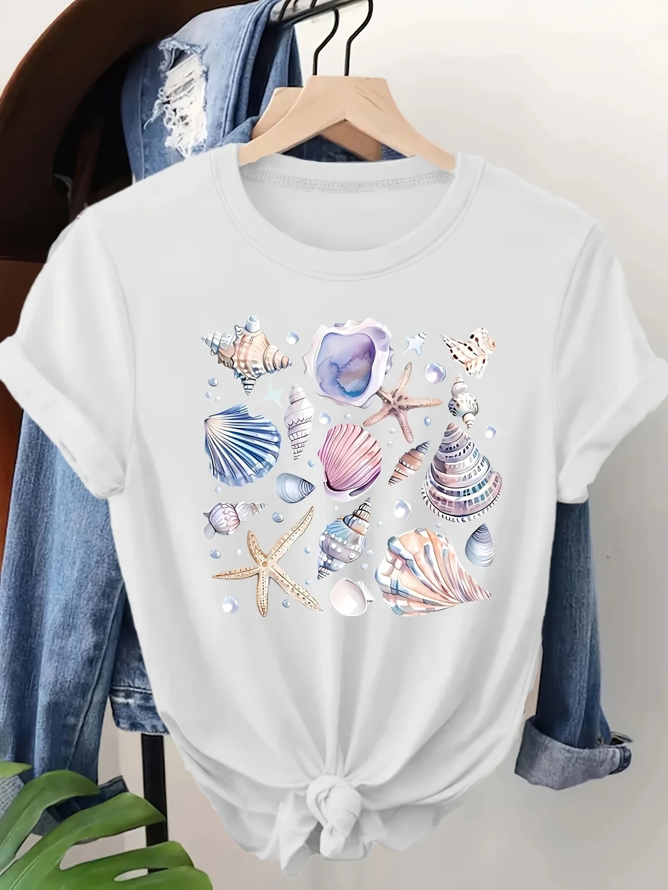 T-Shirt Coquillage Etoile de Mer Femme Motif Plage Manches Courtes | MDN Store 25
