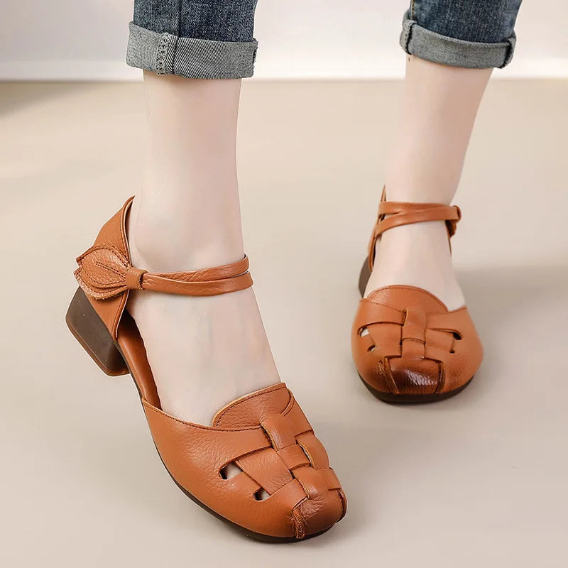 Sandales Talons Carrés Cuir Brodées Lorilury | MDN Store