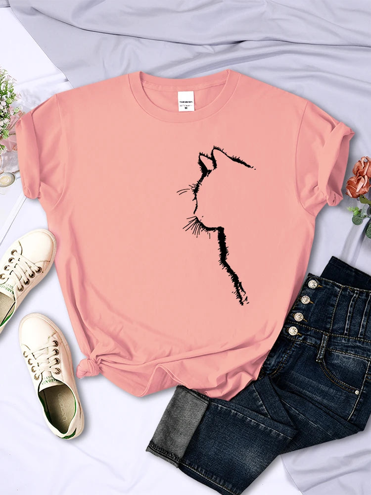 T-Chemise Chat Imprimé Femme Col Rond | MDN Store