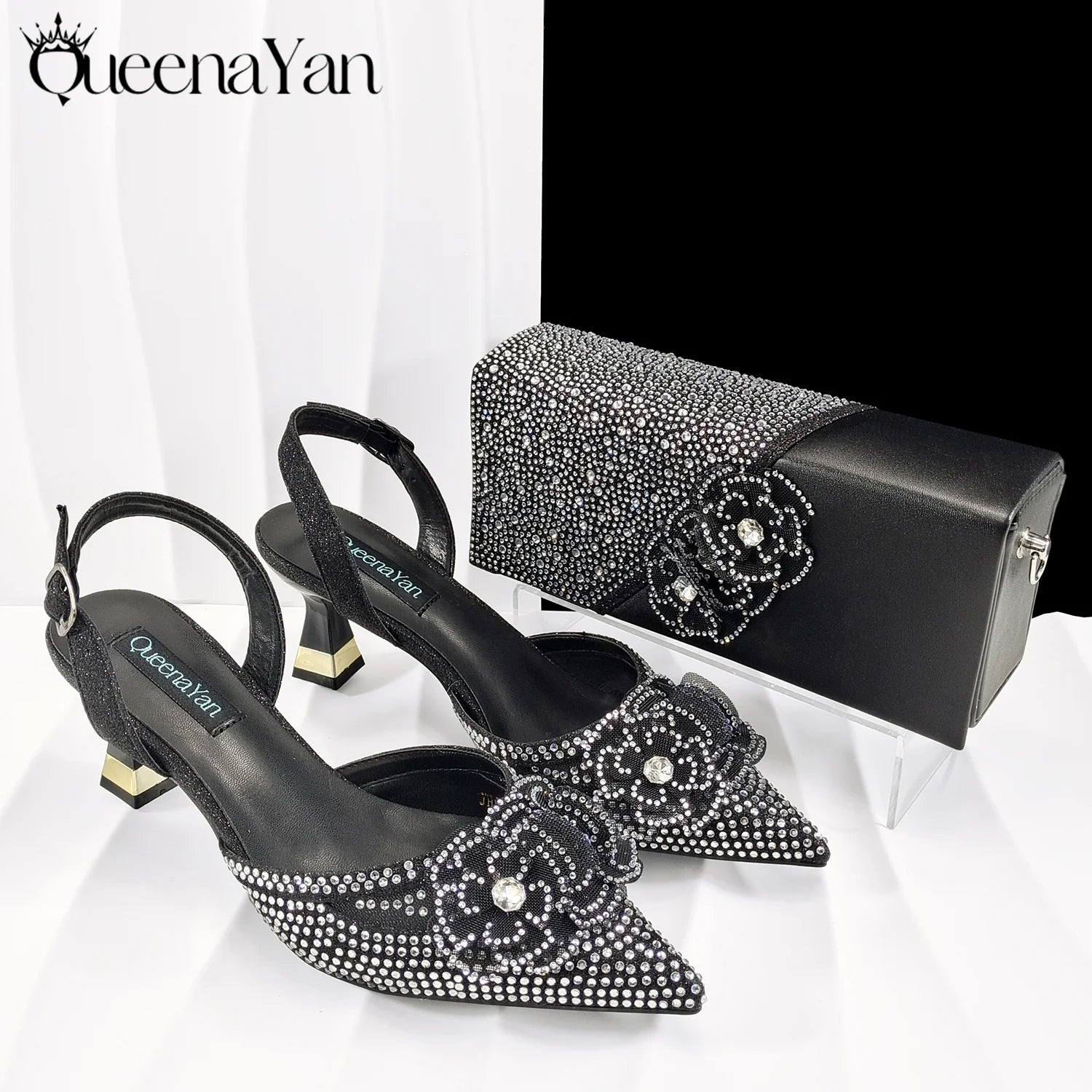 Escarpins Bout Pointu Talon Carré Femme Soirée Cristaux Élégant | MDN Store 25