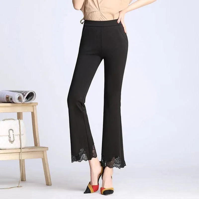 Pantalon Évasé Taille Haute Noir Dentelle Femme Élégant | MDN Store