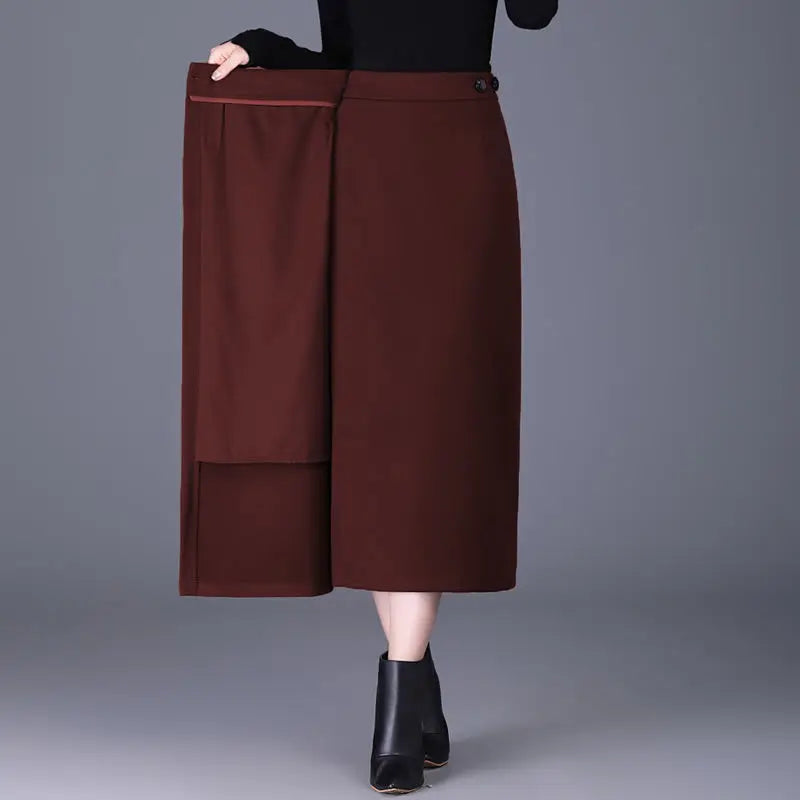 Jupe Droite Fendue en Laine Élégante Automne-Hiver | MDN Store