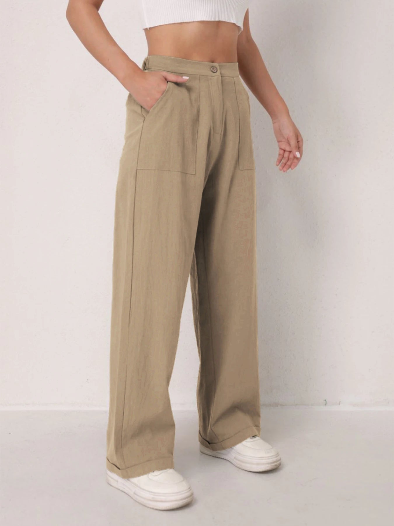 Pantalon Lin Taille Haute Décontracté Femme | MDN Store