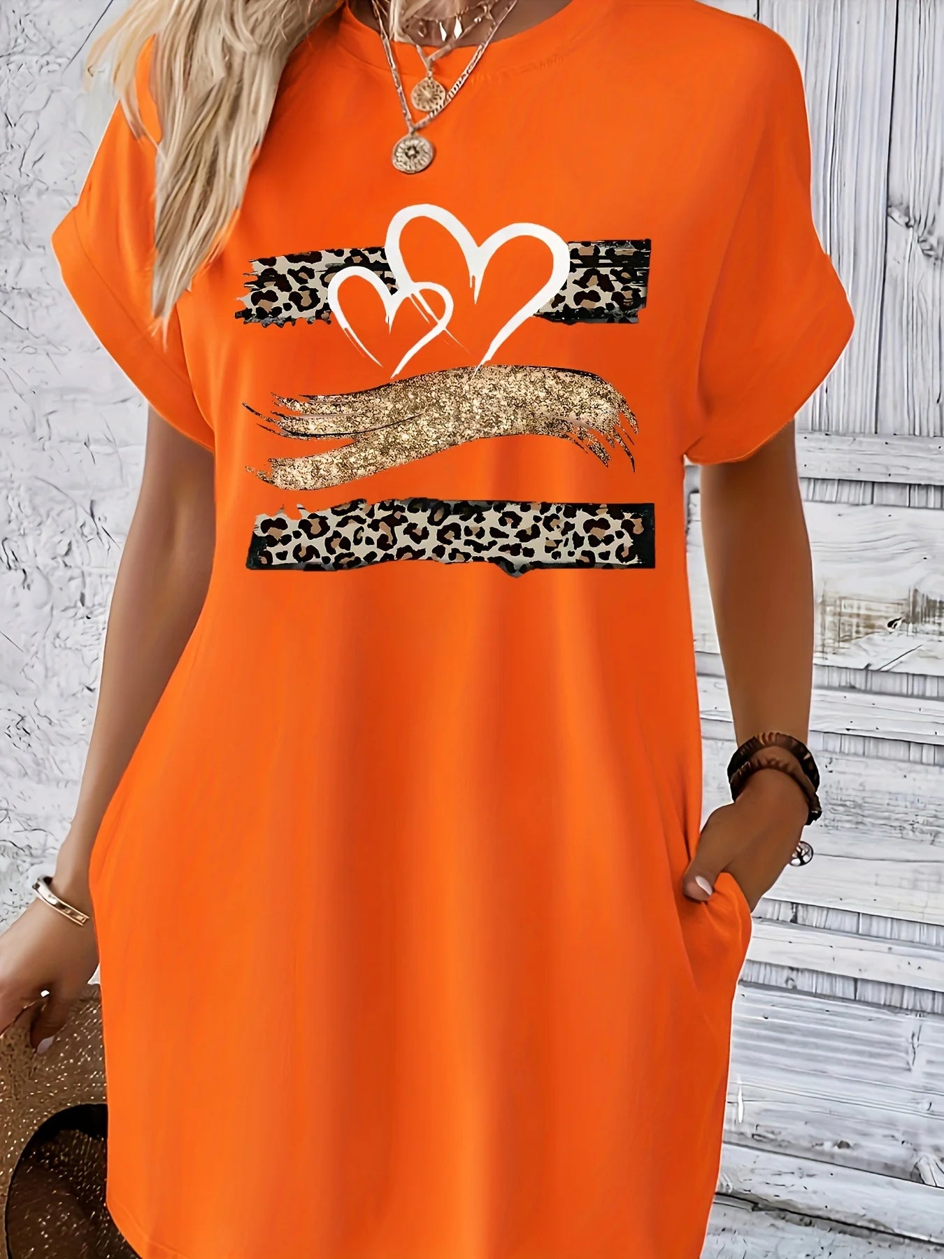 Robe T-Chemise Imprimee Coeur Manches Courtes | MDN Store