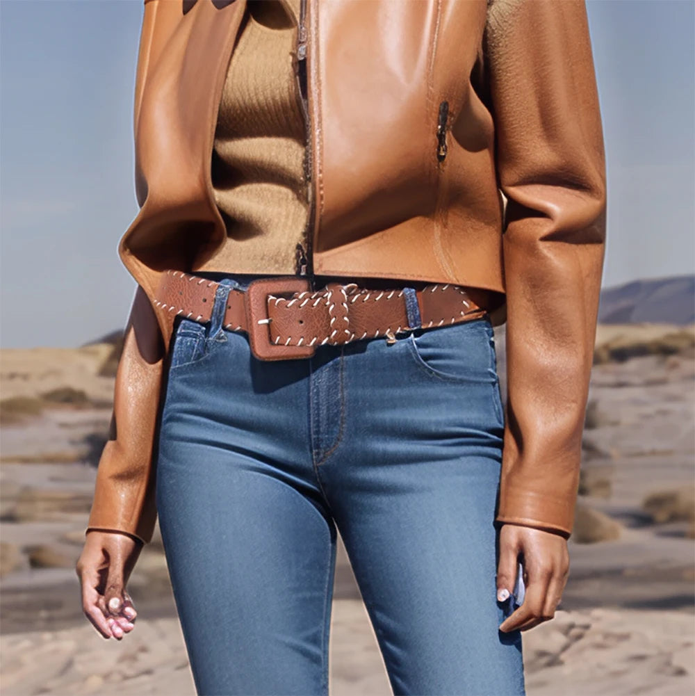 Ceinture Cuir Tressé Boucle Ardillon Femme - Ceinture Ajustable Robe Manteau | MDN