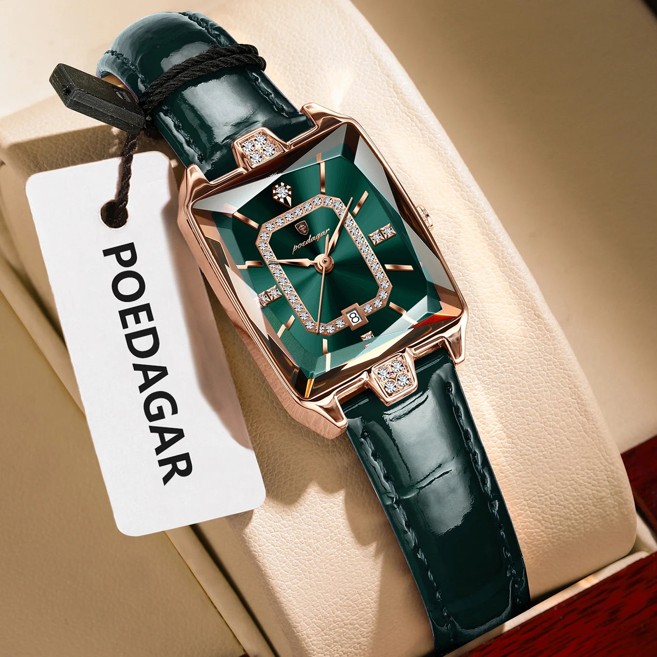Montre Femme Rectangle Cuir POEDAGAR - Luxe Étanche Date Quartz Élégante Cadeau | MDN