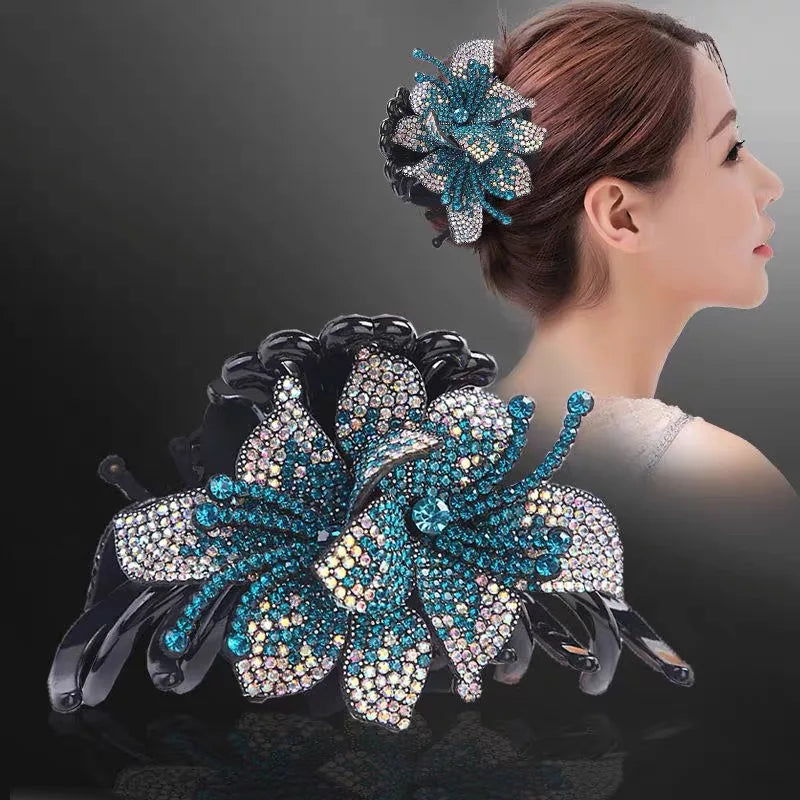 Pince Cheveux Fleur Strass Luxe Coréenne - Barrette Crabe Élégante | MDN Store