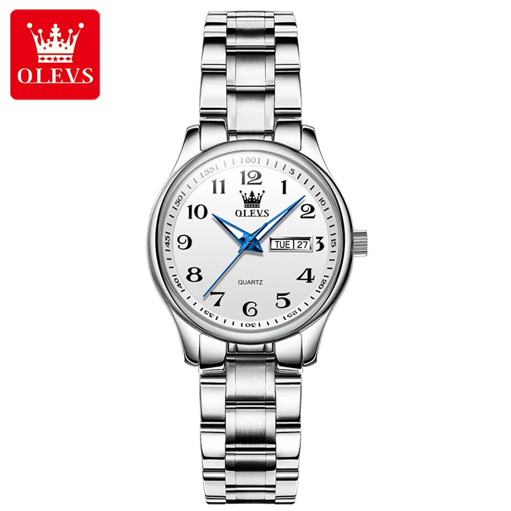 Montre Quartz Femme Elegante Acier Inoxydable Lumineuse Date Semaine | MDN Store 25