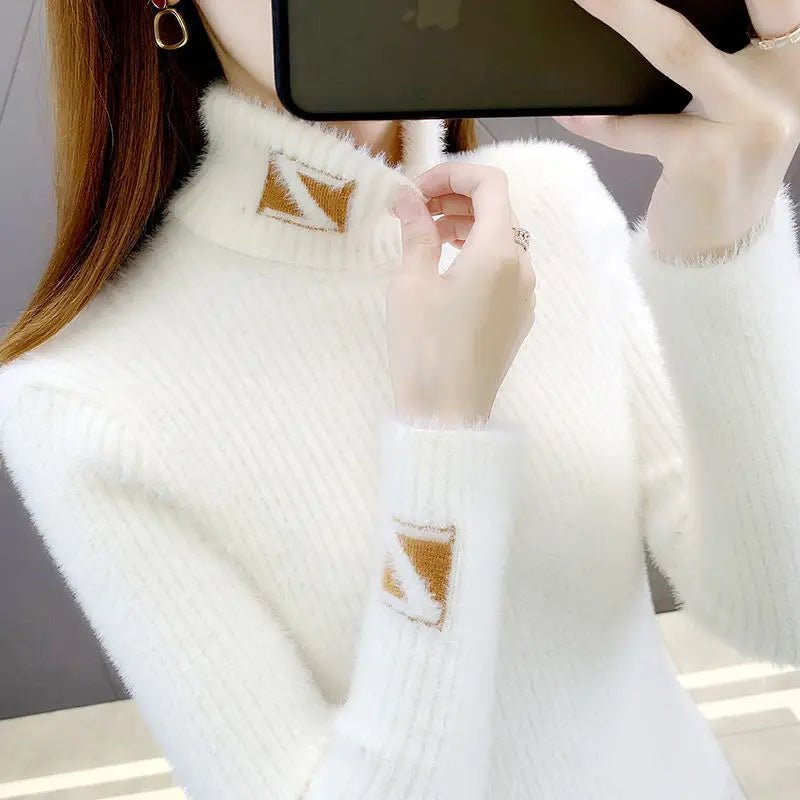 Pull Col Montant Femme Jacquard Lettres Tricot Epais 3 Coloris | MDN Store