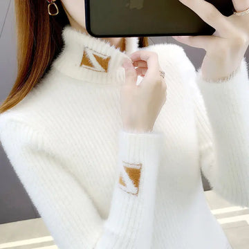 Pull Col Montant Femme Jacquard Lettres Tricot Epais 3 Coloris | MDN Store