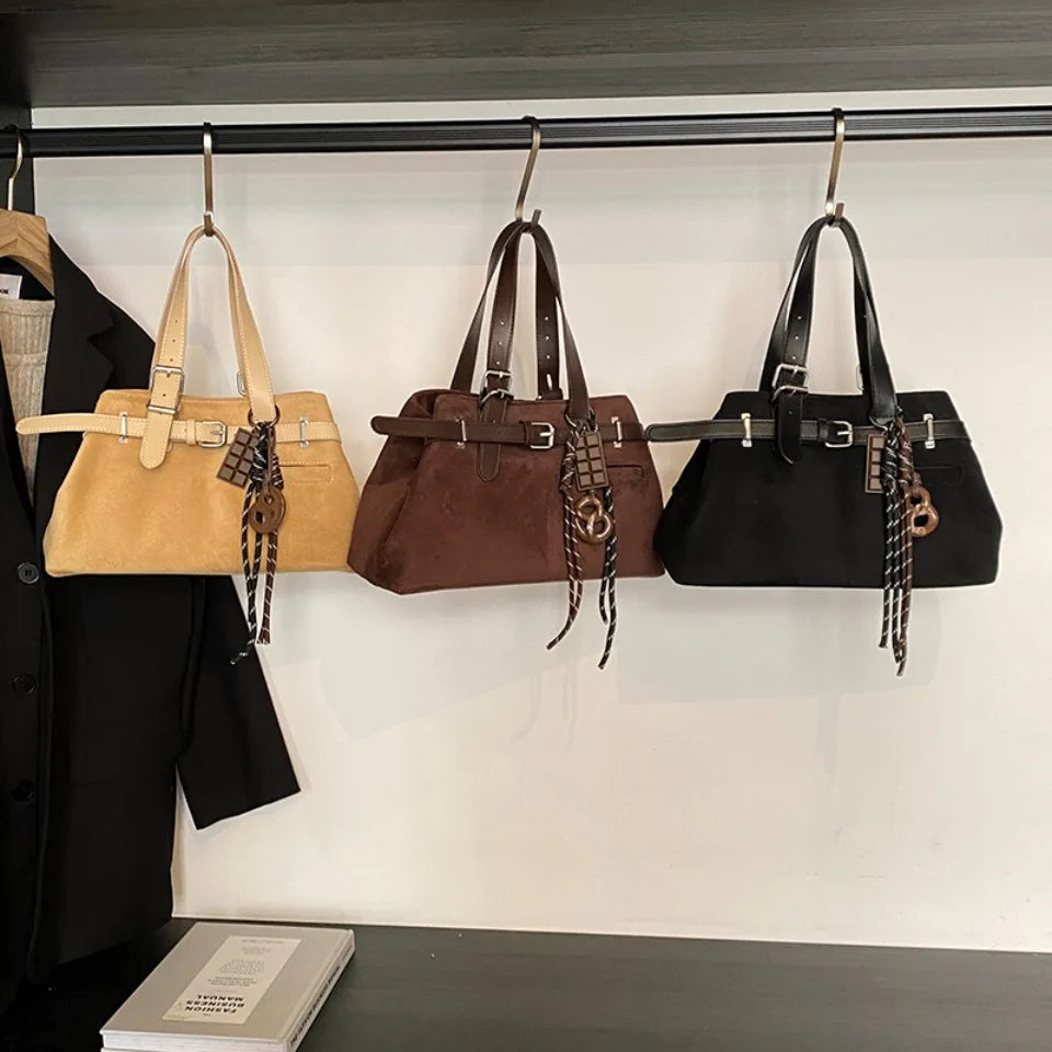 Sac à Main Femme Cuir Daim Boucle Ceinture Grande Capacité Hiver - MDN