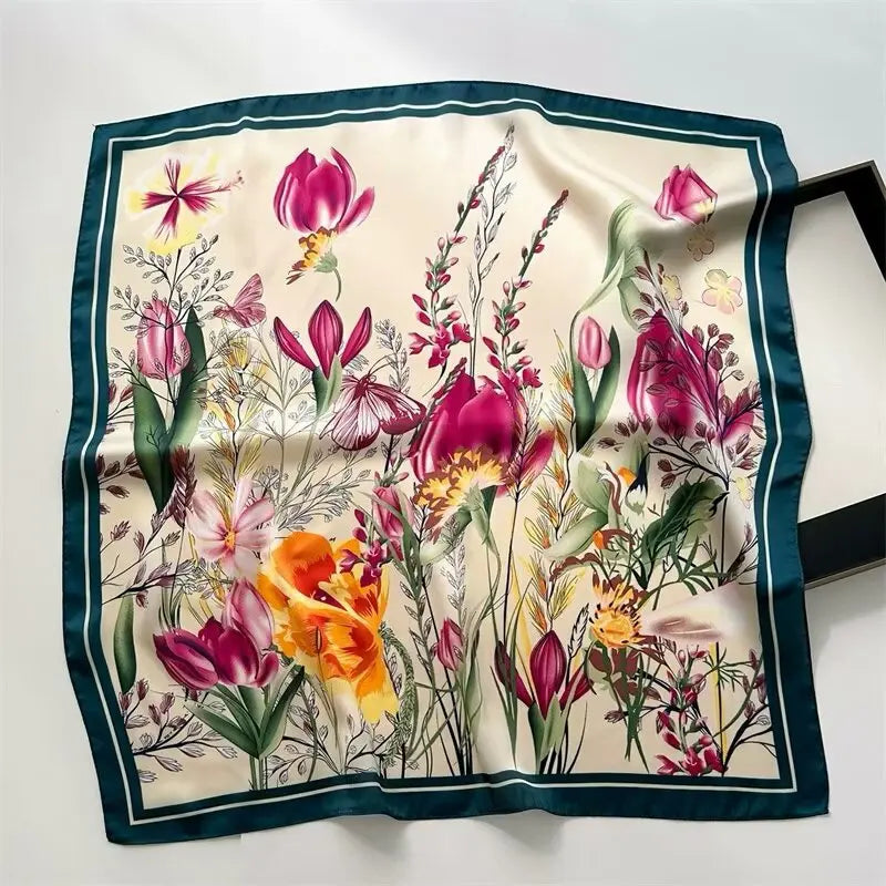 Foulard Carré Soie Satin Floral Violet 70cm Femme | MDN Store