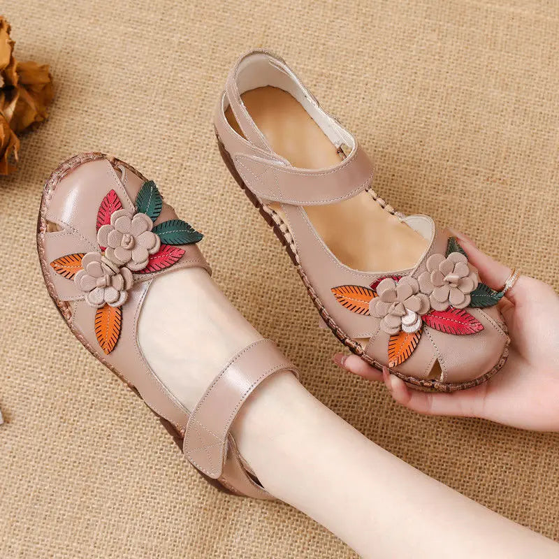 Sandales Cuir Plates Florales Lorilury | MDN Store