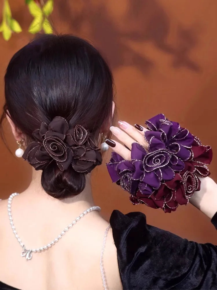 Chouchou Fleur 5 Pétales Perle Double Couche - Élastique Français - photo 4 | MDN Store