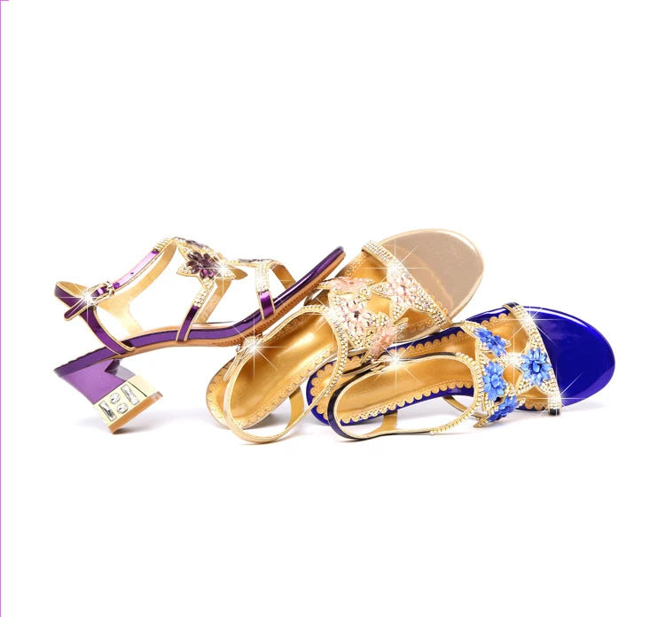 Sandales Cuir Cristaux Talons Carrés BEYARNE | MDN Store