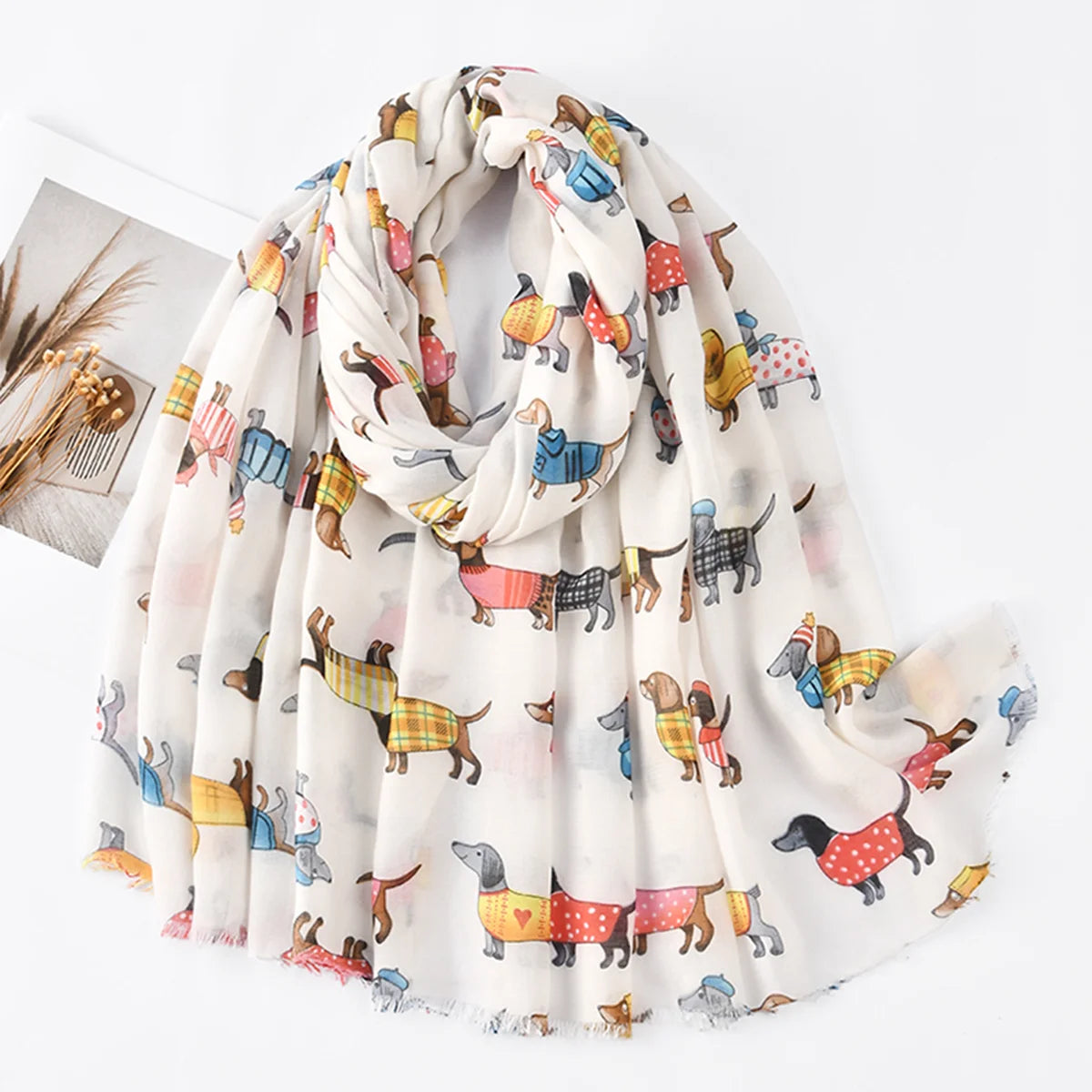 Écharpe Motif Chat Cartoon Viscose Douce Longue | MDN