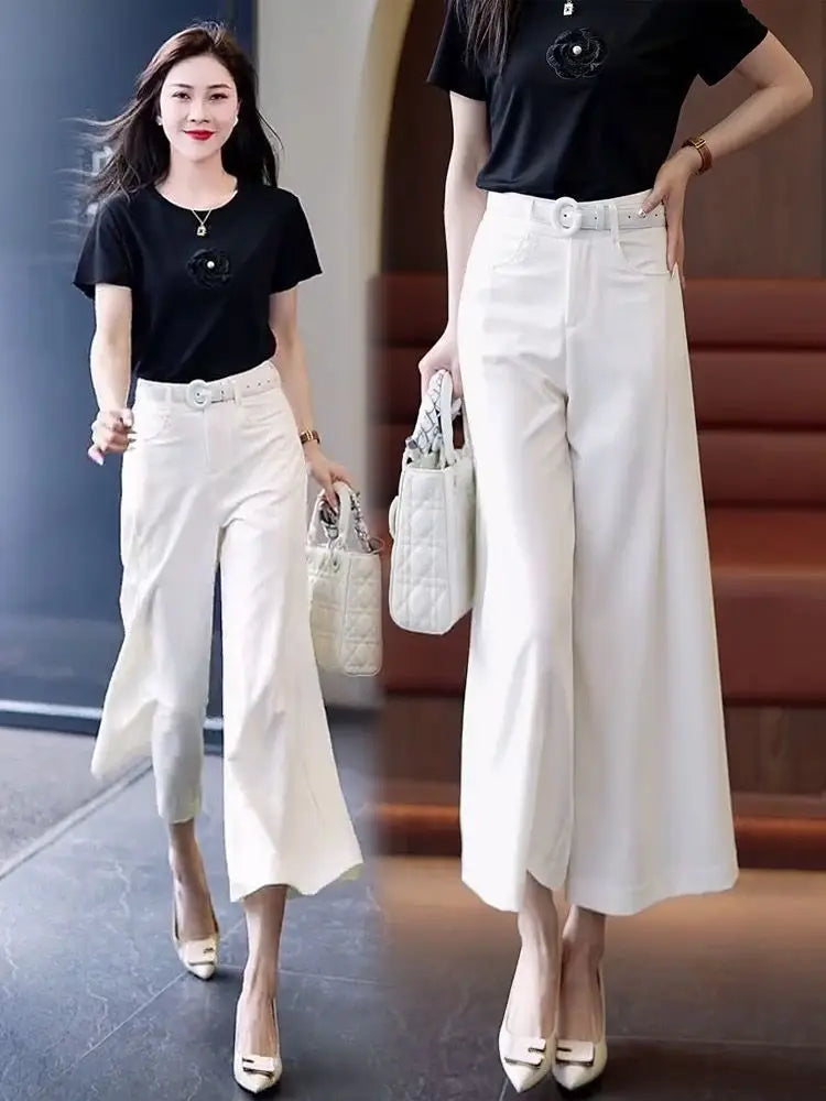 Pantalon Femme Taille Haute Décontracté Léger Couleur Unie Été | MDN Store