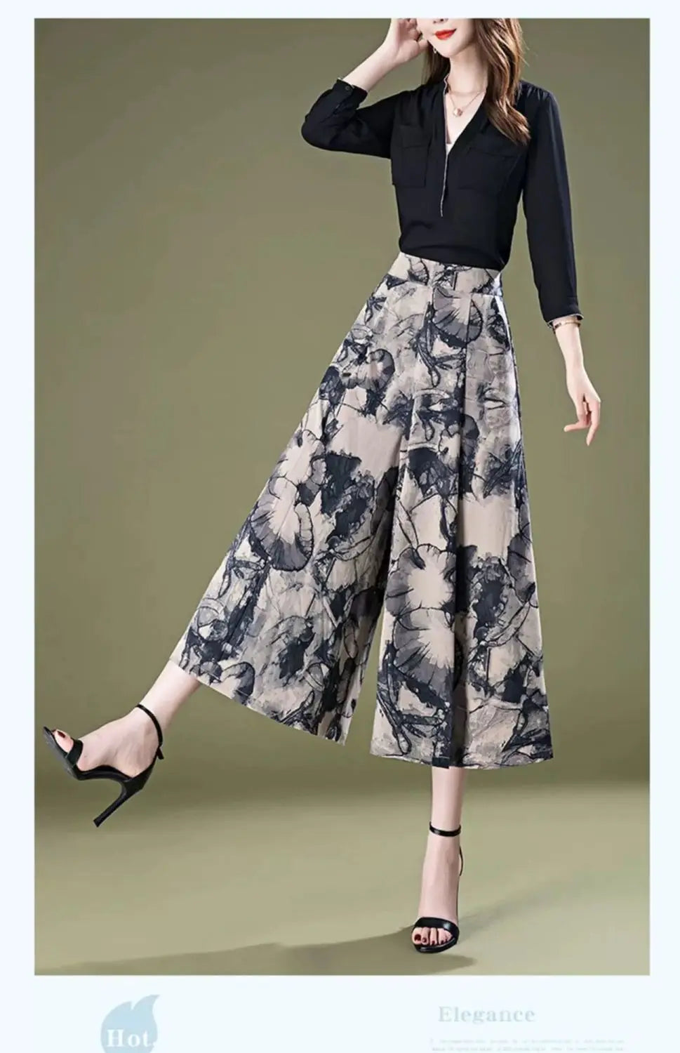 Pantalon Large Femme 7/8 Mousseline Taille Haute Léger Été | MDN Store