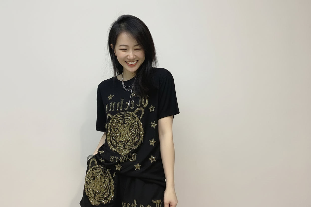 Ensemble Grande Taille T-shirt Tigre Brodé & Short | MDN