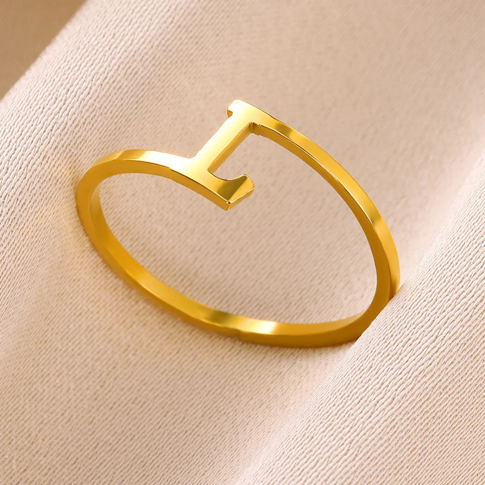 Bague Initiale Lettre A-Z Acier Doré | MDN Store
