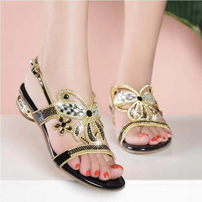 Sandales Compensées Cuir Strass Femme YAERNI | MDN Store