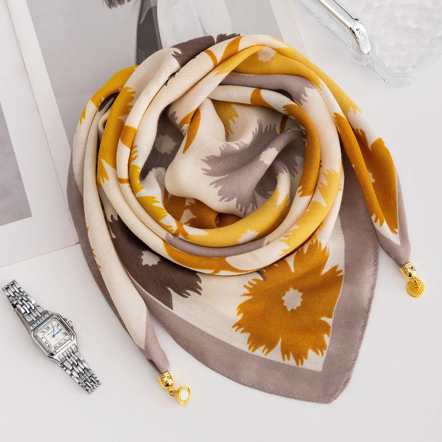 Foulard Soie Boucle Magnétique Rayé Femme | MDN Store