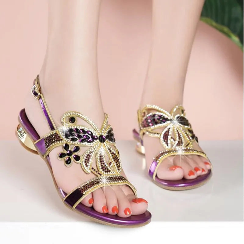 Sandales Compensées Cuir Strass Femme YAERNI | MDN Store