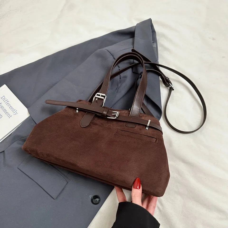 Sac à Main Femme Cuir Daim Boucle Ceinture Grande Capacité Hiver - MDN