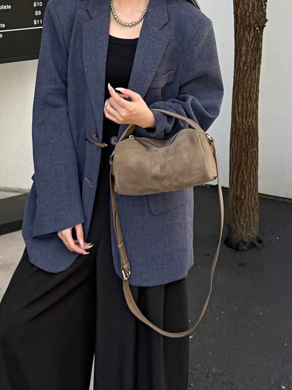 Sac Bandoulière Cylindrique Femme Cuir Véritable MDN - Luxe Designer