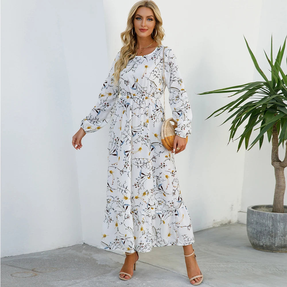 Robe Longue Femme Bohème Fleurie Taille Haute Été | MDN Store
