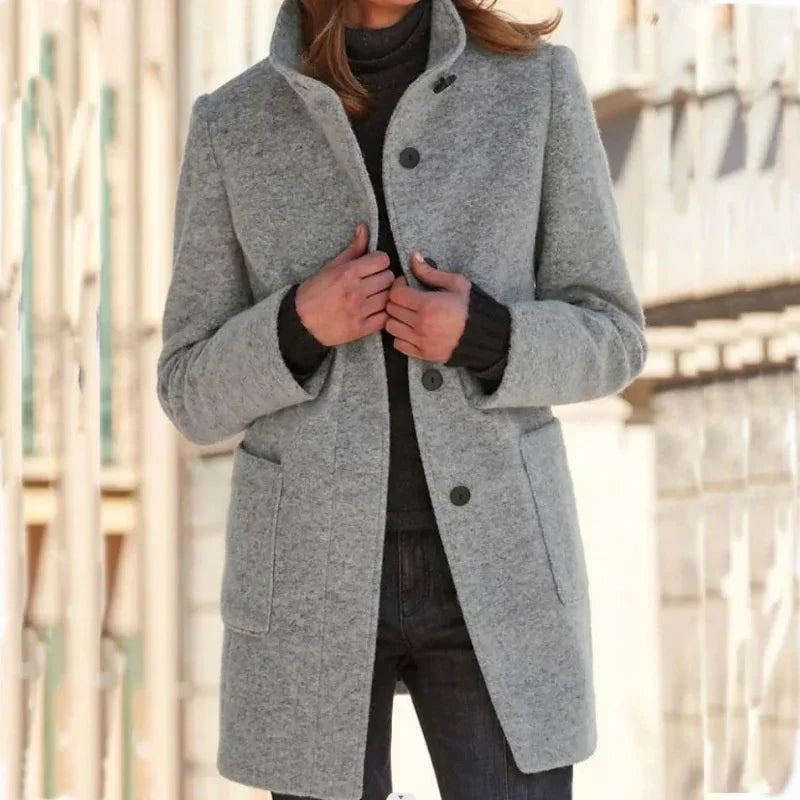 Manteau Femme Tweed Col Montant Vintage - Long Cardigan Automne Hiver | MDN Store