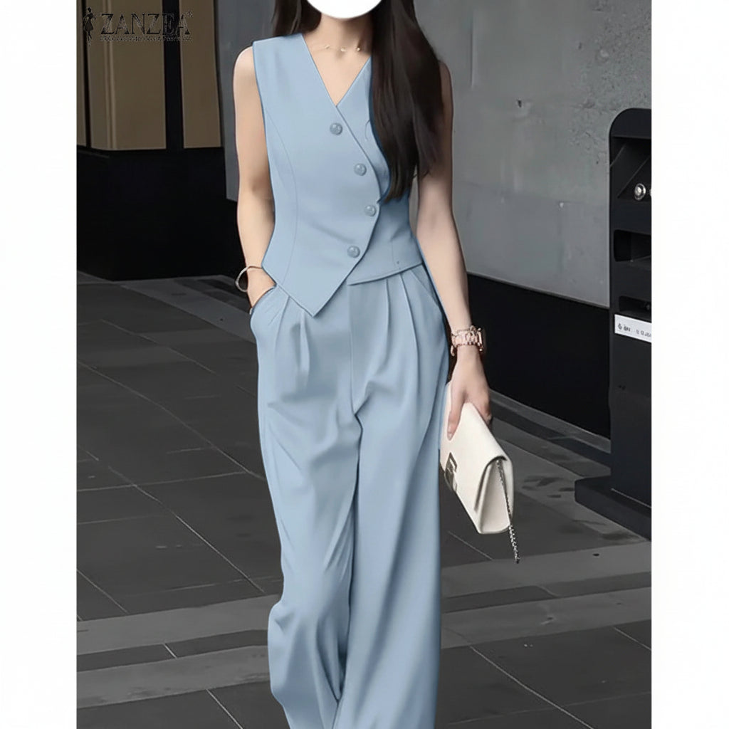 Ensemble Débardeur & Pantalon Large Bleu Bureau | MDN