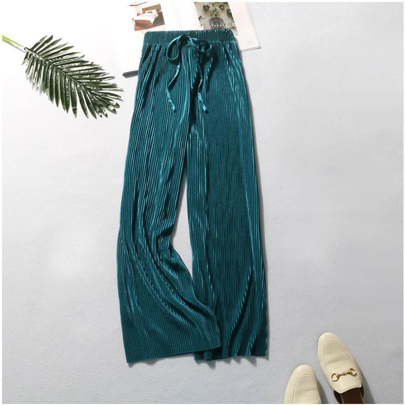 Pantalon Large Femme Ete Soie Glacee Taille Elastique Plisse | MDN Store