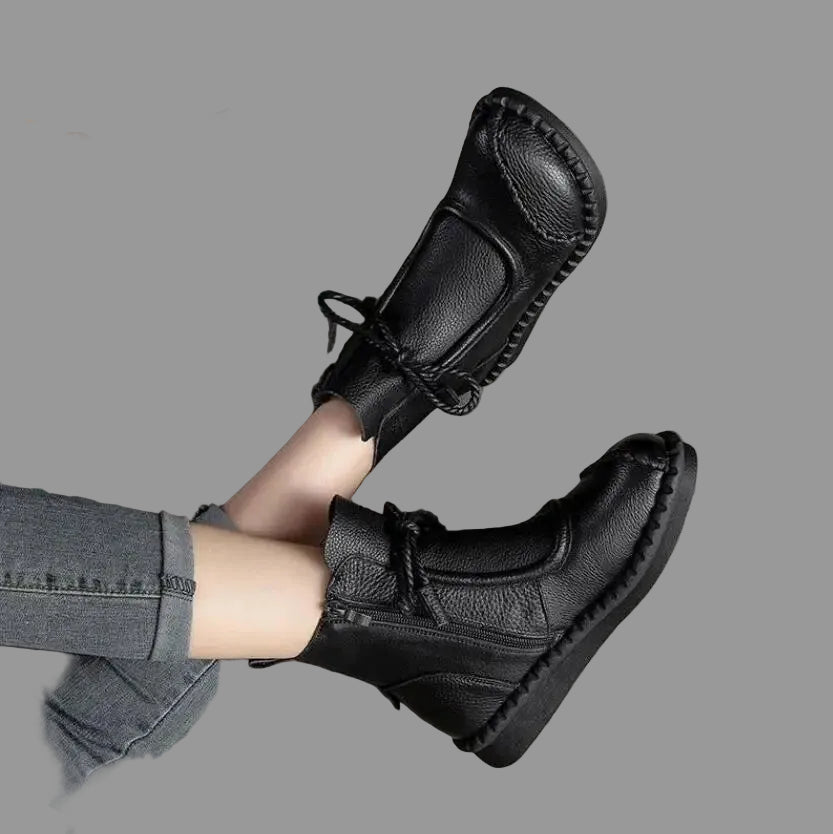 Bottines Plates Cuir Confort Rétro Femme | MDN Store