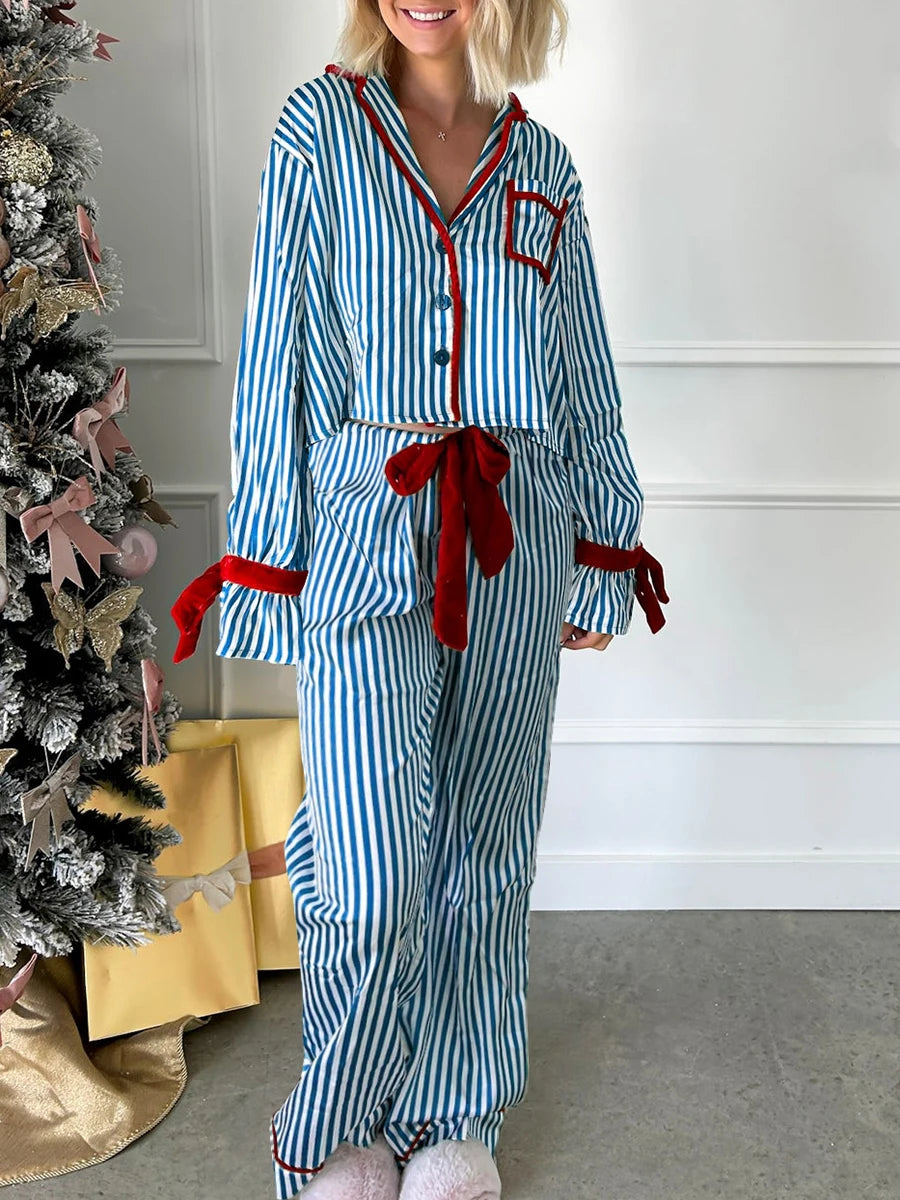 Pyjama Satin Rayé Nœud 2 Pièces | MDN Store