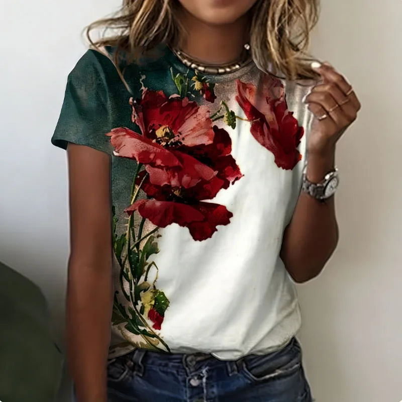 T-Shirt Fleurs Violettes Degrade Femme Col Rond Manches Courtes | MDN Store 25