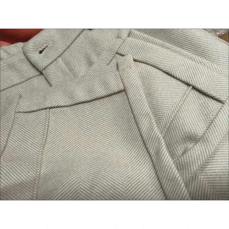 Pantalon Femme Tweed Taille Haute - Droit Chaud Épais Automne Hiver | MDN