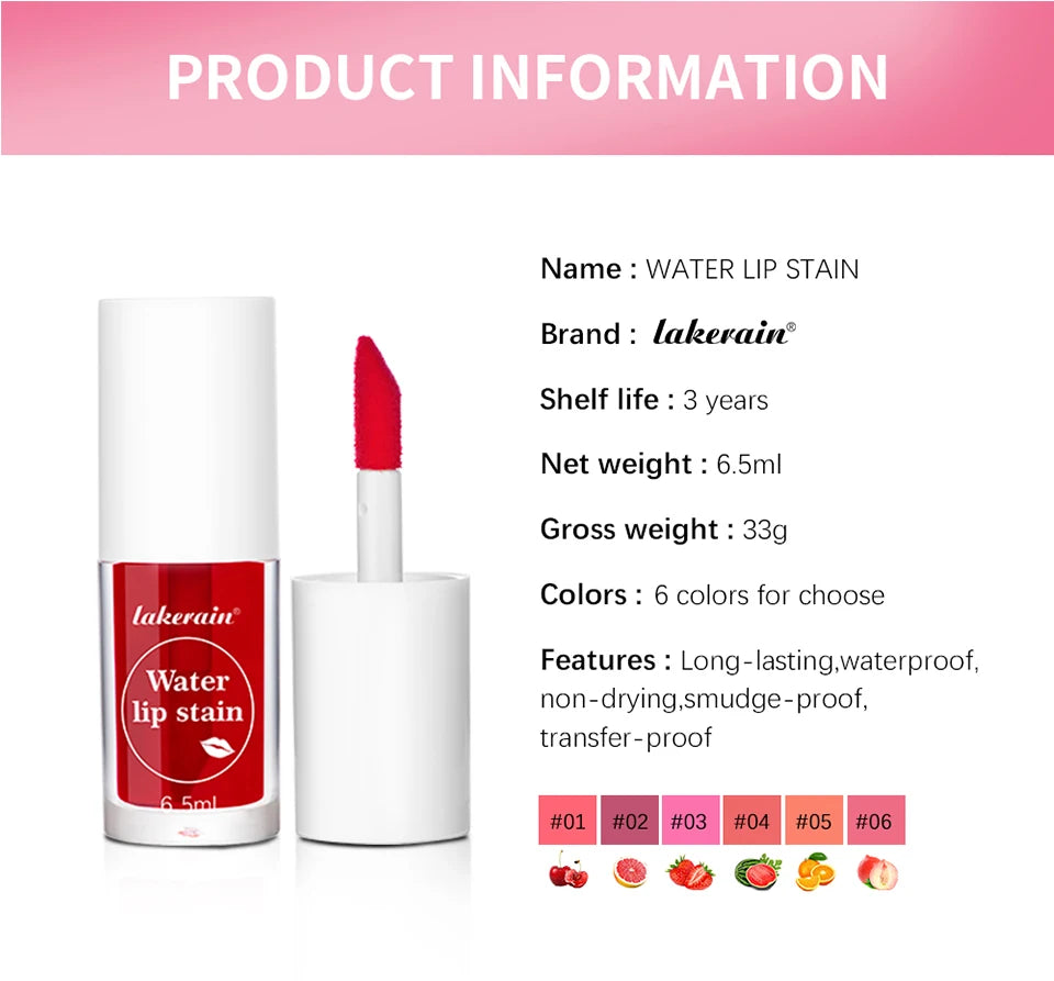 Teinture Lèvres Aqua 6 Couleurs Hydratant Longue Tenue Waterproof Lèvres Joues | MDN