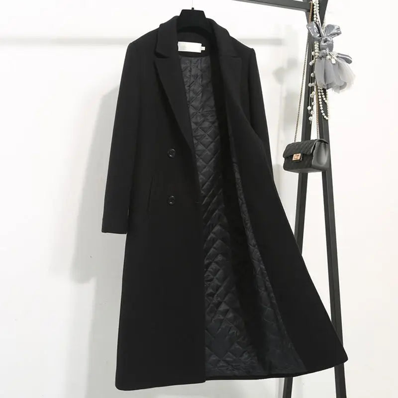 Manteau Laine Femme Double Boutonnage Noir Long – Élégance Intemporelle | MDN Store