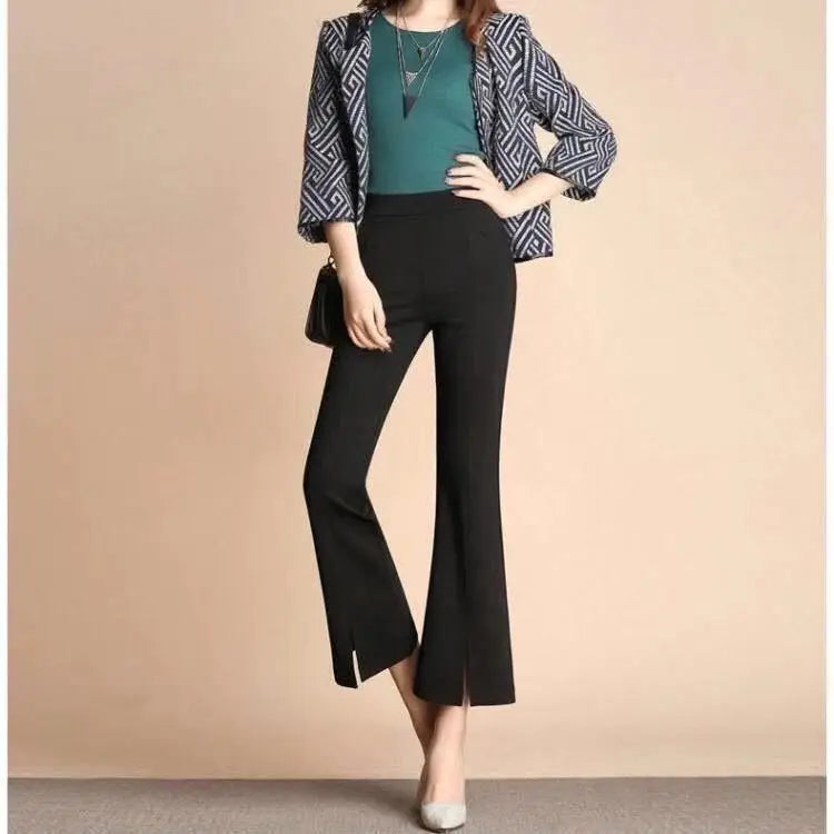 Pantalon Évasé Taille Haute Noir Dentelle Femme Élégant | MDN Store