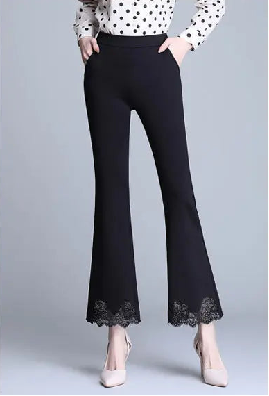 Pantalon Évasé Taille Haute Noir Dentelle Femme Élégant | MDN Store