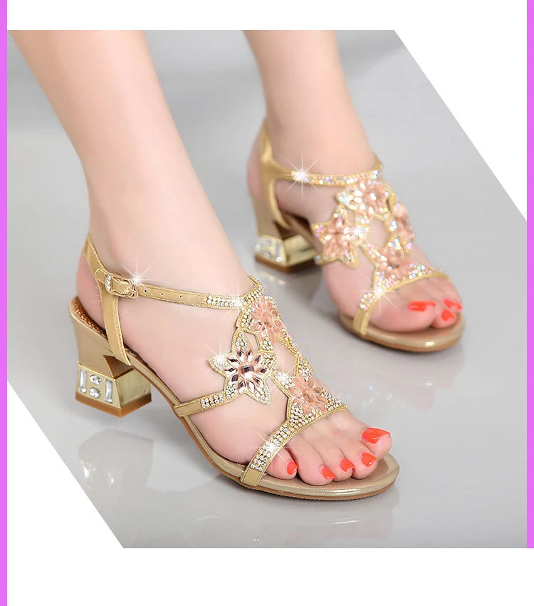Sandales Cuir Cristaux Talons Carrés BEYARNE | MDN Store